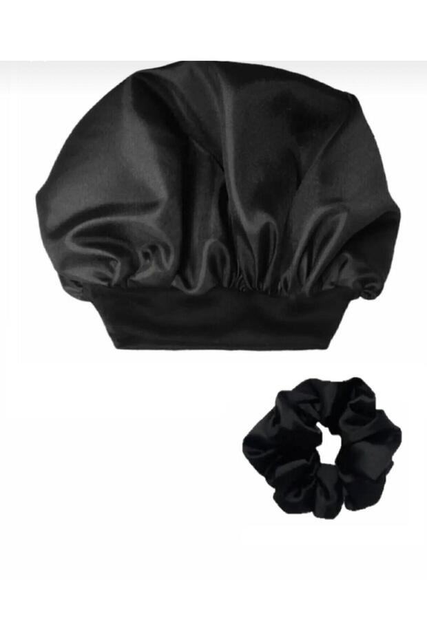 Black Satin Curly Hair Cap and Hairpin Set