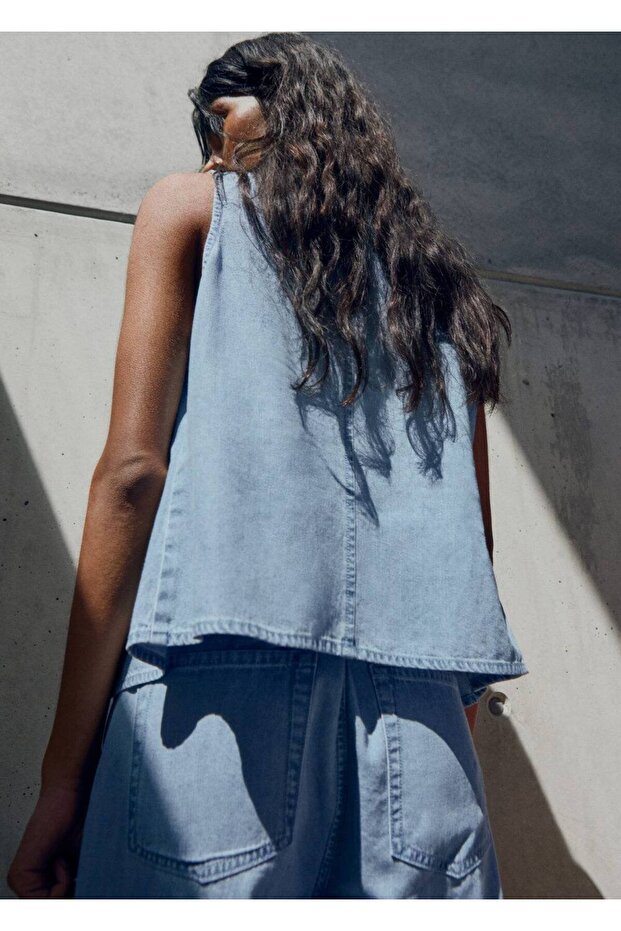 Düğmeli denim yelek - 4