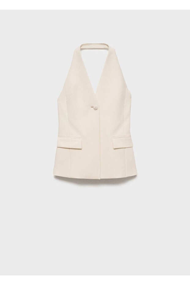 Mücevher Düğmeli Halter Yaka Yelek - 3