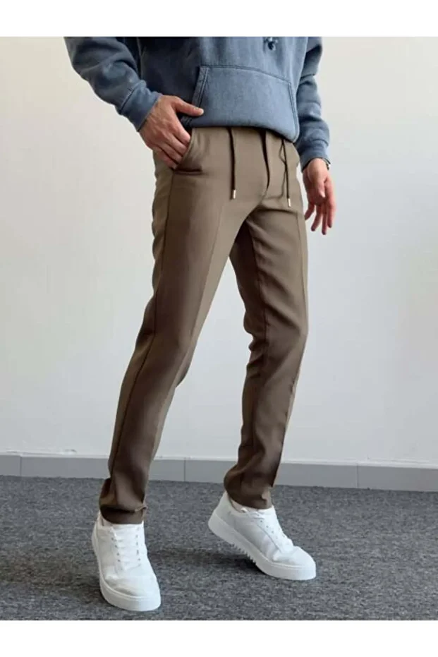 Haki ZR Model Kumaş Ayarlanabilir İp Detaylı Kumaş Pantolon - 2