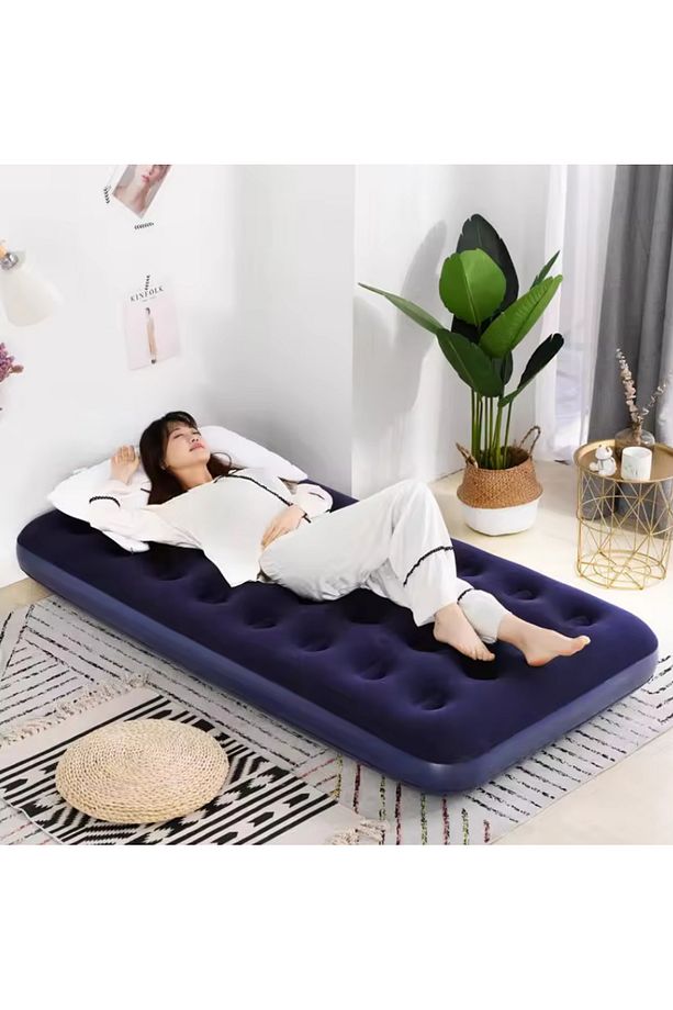 Mavi Tek Kişilik Şişme Yatak Kamp Tatil Yatağı 183x76x23cm Ev Kamp Yatağı - 9