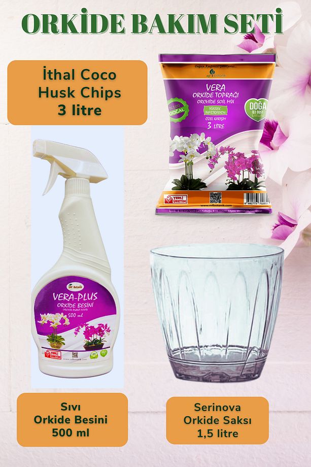 Orkide Saksı - Vera 3 Lt Orkide Toprağı - Vera-plus Orkide Sıvı Bitki Besini 500 ml - 1