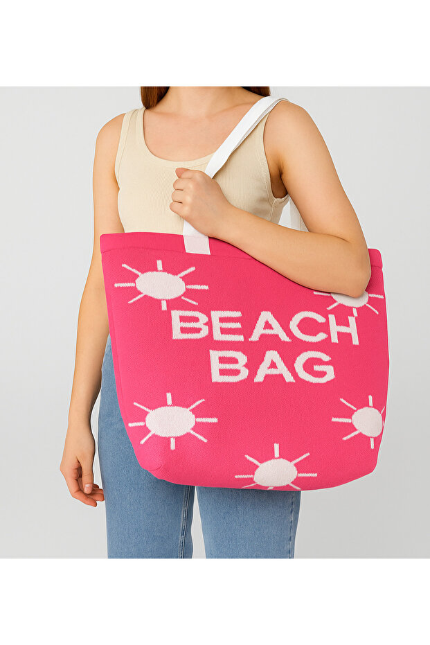 Sun Patterned Knitwear Beach Bag - 1