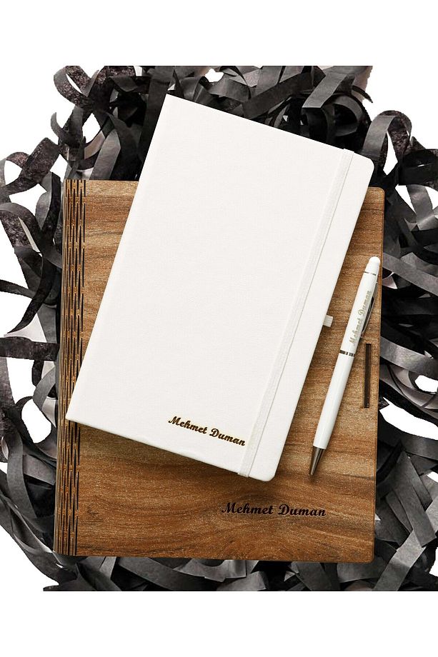 Ahşap Kutusunda A/5 Defter & Metal Tükenmez Kalem Seti - 1