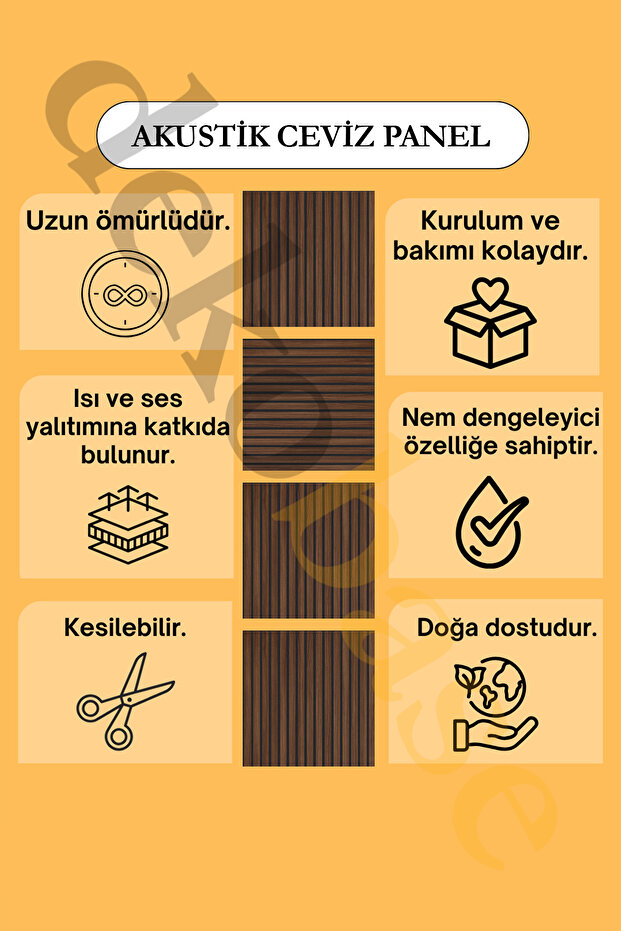 Ceviz (10 ADET) 40x40cm Yeni Nesil Akustik Ahşap Duvar Paneli - 8