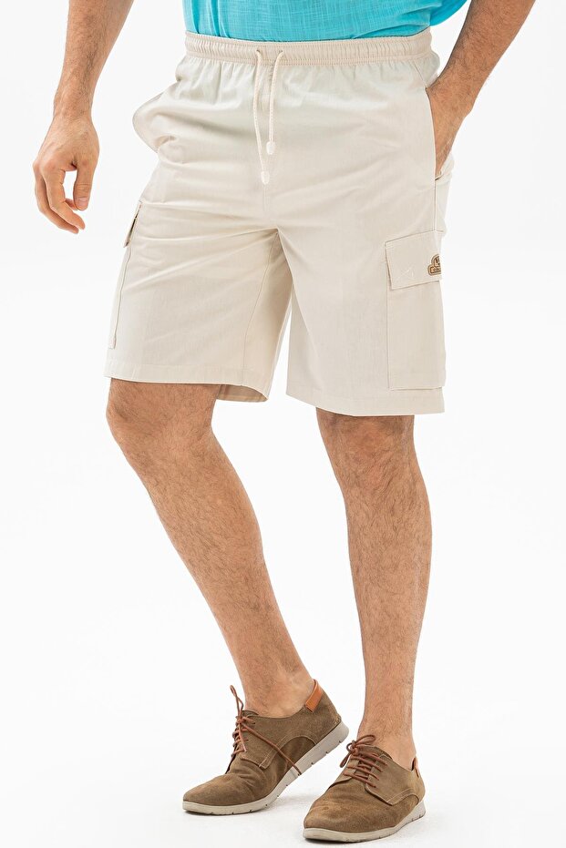 Gabardine Elastic Men's Shorts Cream Cream