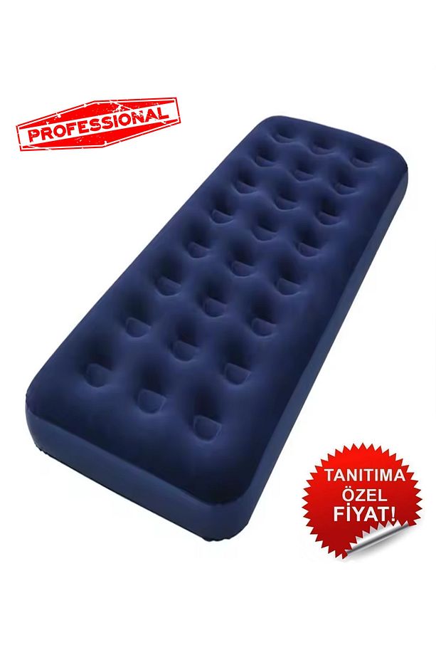 Mavi Tek Kişilik Şişme Yatak Kamp Tatil Yatağı 183x76x23cm Ev Kamp Yatağı - 1