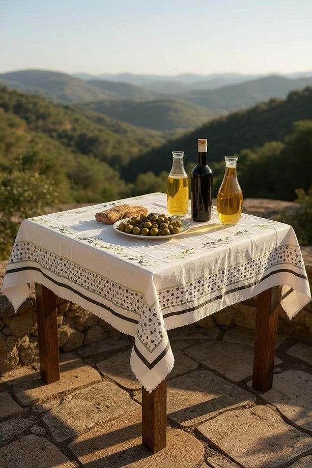 Zeytin Desenli Dertsiz Masa Örtüsü 110x150 cm – Leke Tutmaz Yazlık Sofra Örtüsü - 3