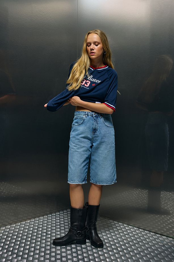 Mavi Baggy Denim Bermuda Şort - 5