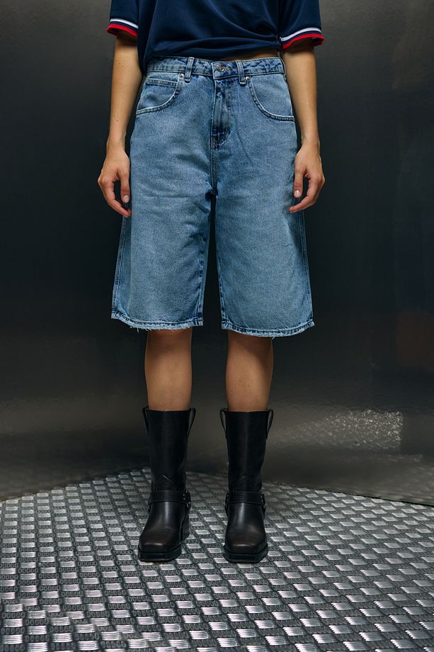 Mavi Baggy Denim Bermuda Şort - 6