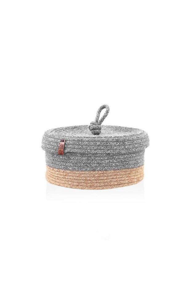 25X15Cm Gray Bamboo Jute Round Basket