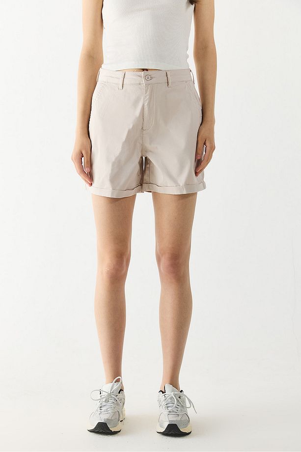Helen Yüksek Bel Gabardin Bermuda Şort - TAŞ - 4