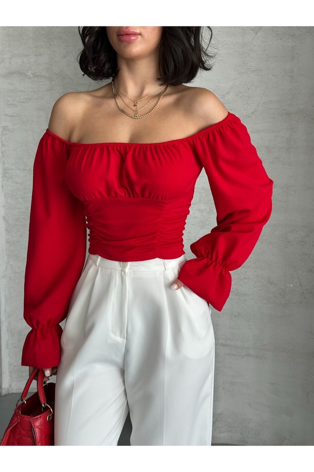 Women's Madonna Collar Balloon Sleeve Crepe Blouse