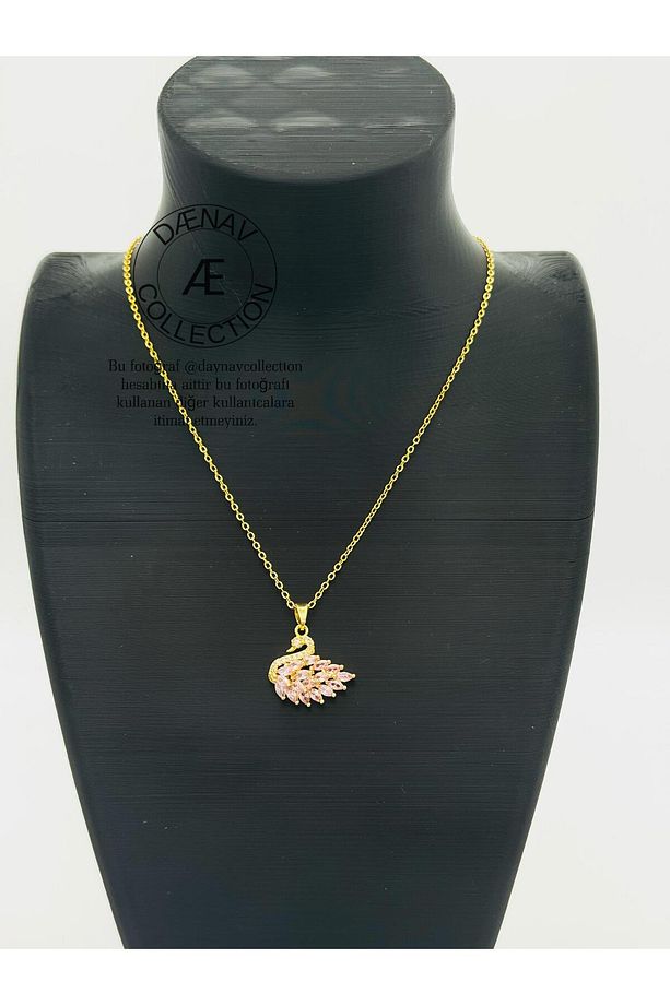 Pembe Taşlı Kuğu Model Kolye - 1