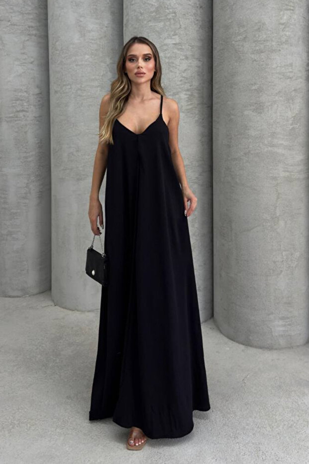 Women's Aerobin Fabric Adjustable Strap Long Dress 1099