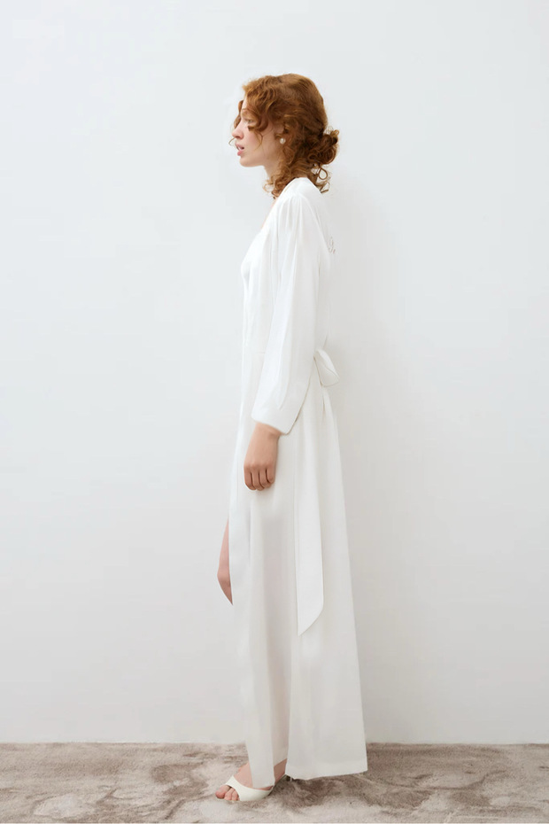 Rochie de mireasă lungă, simplă, brodata roz - 3