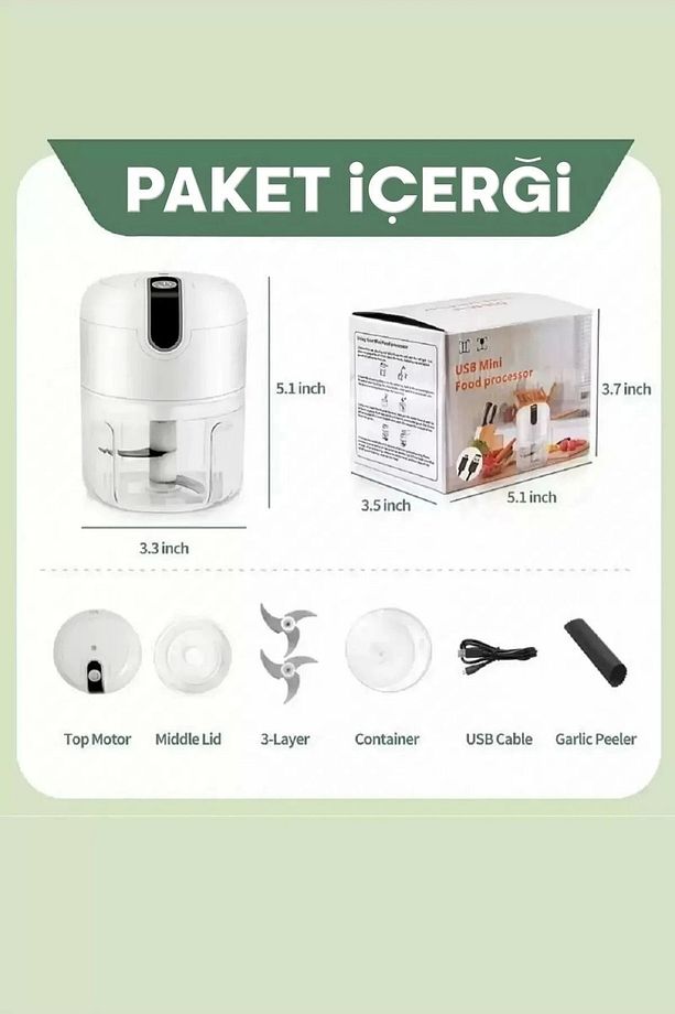 Şarjlı Mini El Rondosu Çelik 3 Bıçaklı 250 Ml Mutfak Robotu Hazneli Rondo Sebze Et - 3
