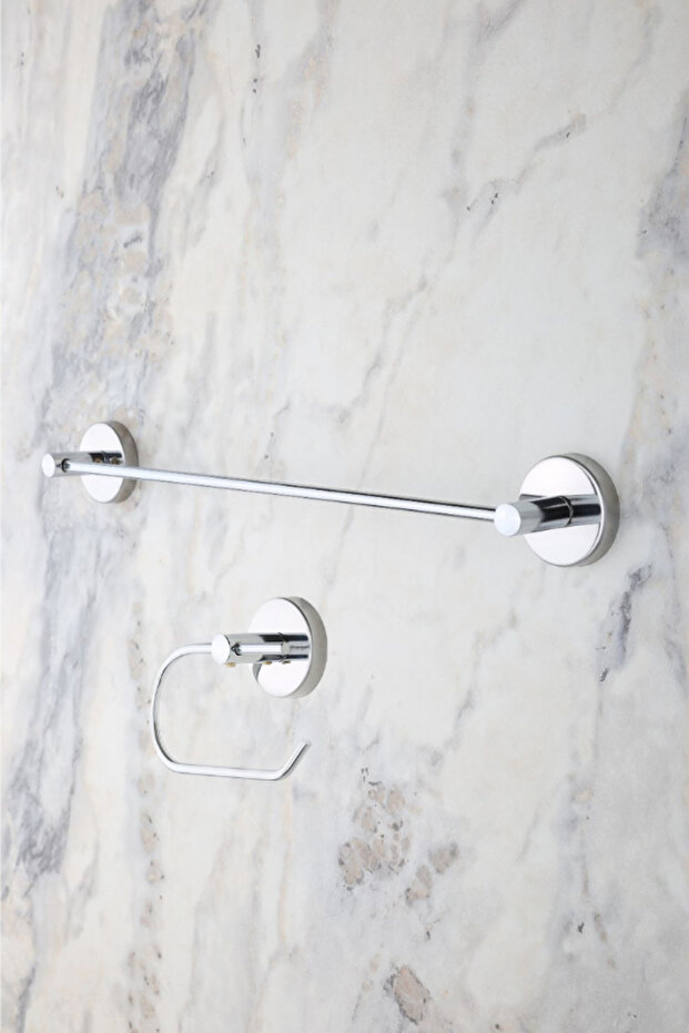 Chrome Long Towel Holder / Open Toilet Roll Holder Set of 2 Bathroom