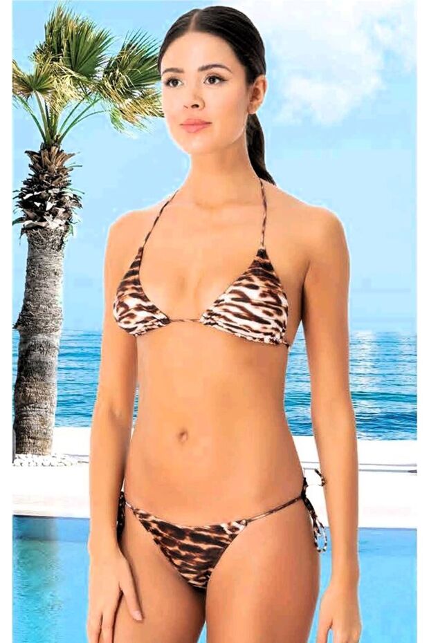 Triangle Bikini Set - Leopard Pattern and String - 2