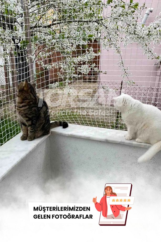 Kedi Filesi – 4 cm – 2.5 mm İp – Kedi Ağı – Kare Desen - 1.5 Metre x 1 Metre - 4
