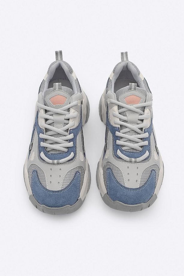 Kadın Yüksek Taban Sneaker Bağcıklı Spor Ayakkabı Edisa - Koşu Ayakkabısı Mavi - 7
