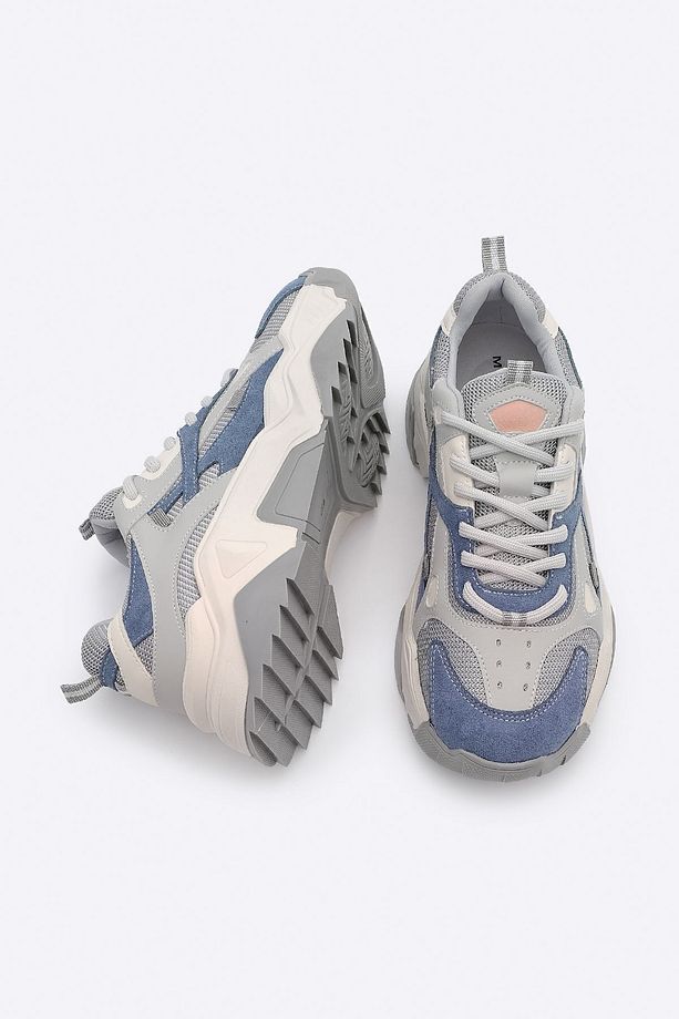 Kadın Yüksek Taban Sneaker Bağcıklı Spor Ayakkabı Edisa - Koşu Ayakkabısı Mavi - 8