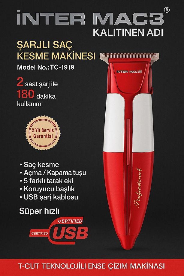 İNTER MAC3 ŞARJLI SAÇ KESME MAKİNESİ - 1
