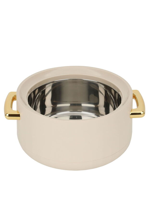 علبة طعام دائرية باللون البيج الفاتح بمقبض ذهبي، 200 مل - 3