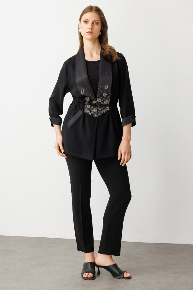 Taş İşlemeli Duble Kol Ceket - 6