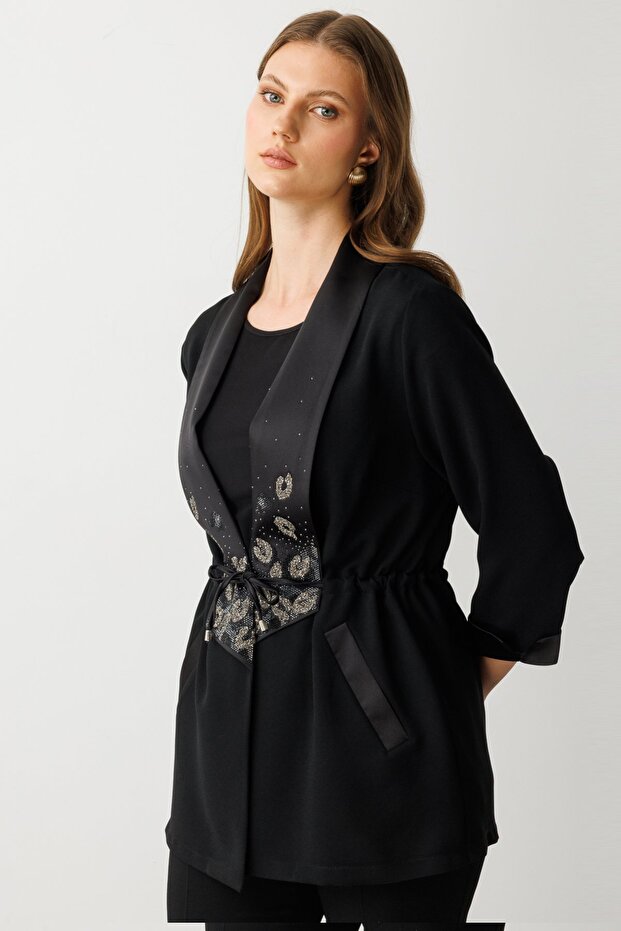 Taş İşlemeli Duble Kol Ceket - 4