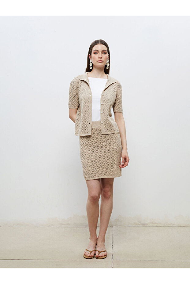 Esvab • Modern & Distinctive Waist Cuffed Openwork Mini Knit Skirt