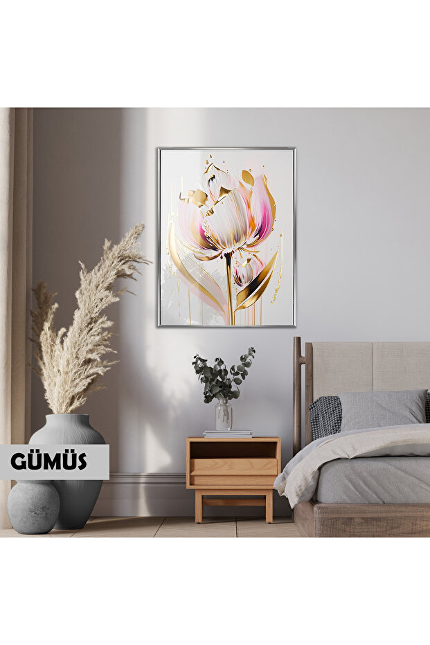 Amazing | Tulip Abstract Model (Goldrose) 2 | Framed Tempered Glass Table Single Vertical