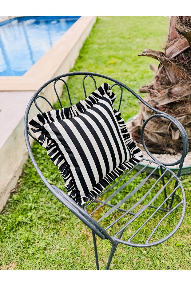 Stripe Square Ruffle Throw Pillow Cover / Pillow Case - 4