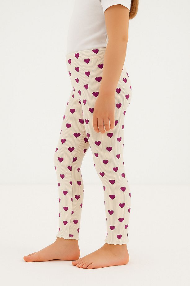 Pure Dots Kız Çocuk Yazlık Kalp Desenli Ekru Tayt - 2