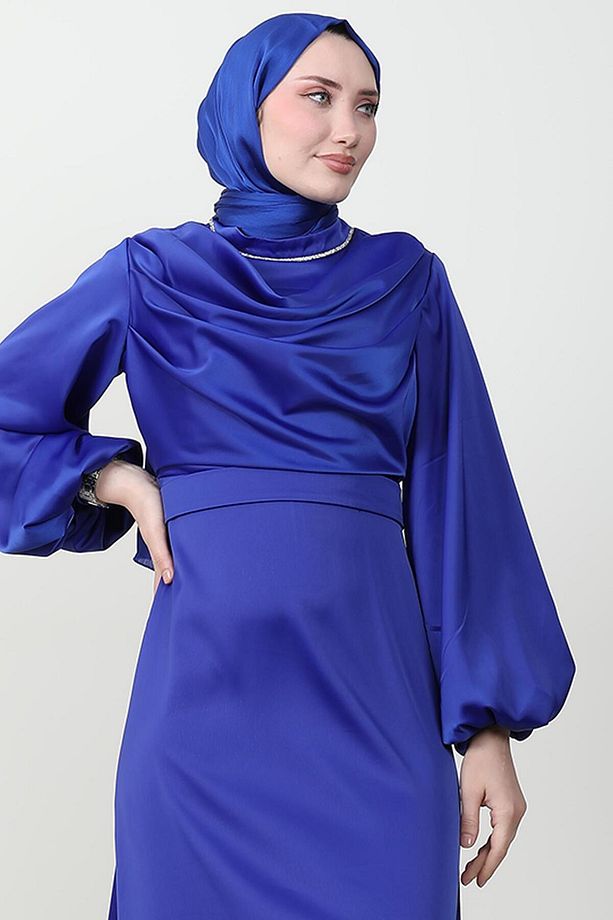 Kuyruklu Degaje Elbise Saks - 5