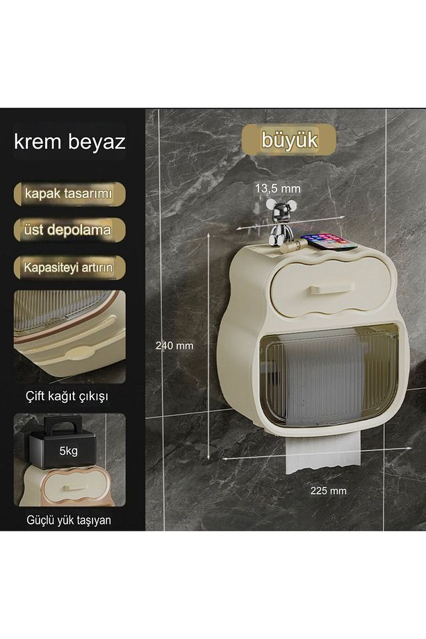 Çok Amaçlı Tuvalet Kağıdı Tutacağı Çekmeceli Su Geçirmez - 2