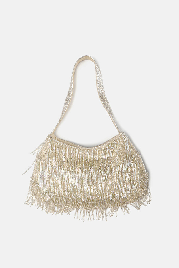 Boncuklu püsküllü omuz çantası - 4