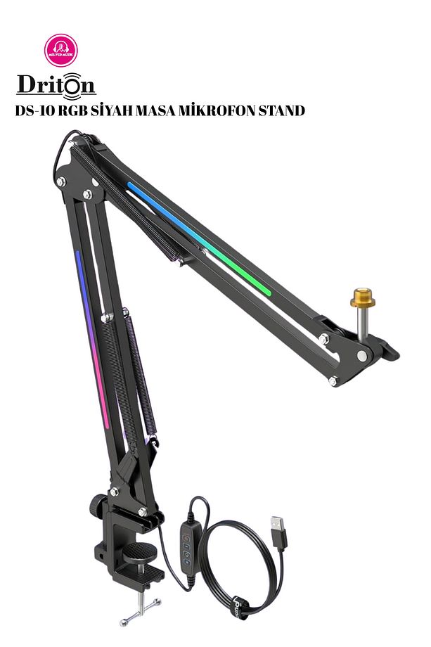 DS-10S SİYAH PRO RGB Profesyonel Oyuncu ve Yayıncı Mikrofon Masa Standı - 2