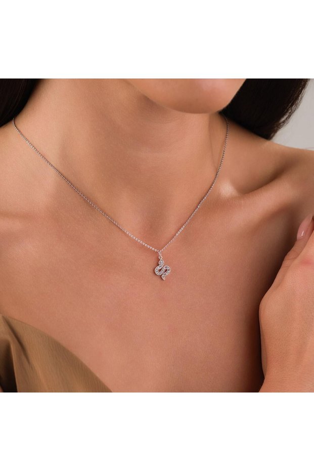 Minimal Necklace with Snake Figure and Zircon Stone – Silver Color, Strong and Stylish Design