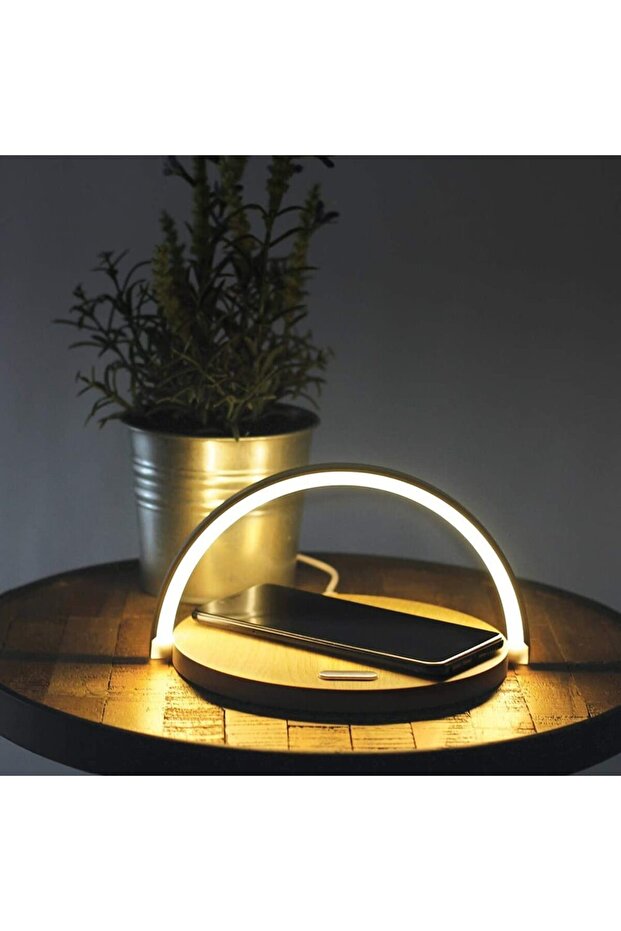 Lamp with wireless charging and phone holder, ABS, 3 functions, QI10W, table lamp with 3 light intensities - 3