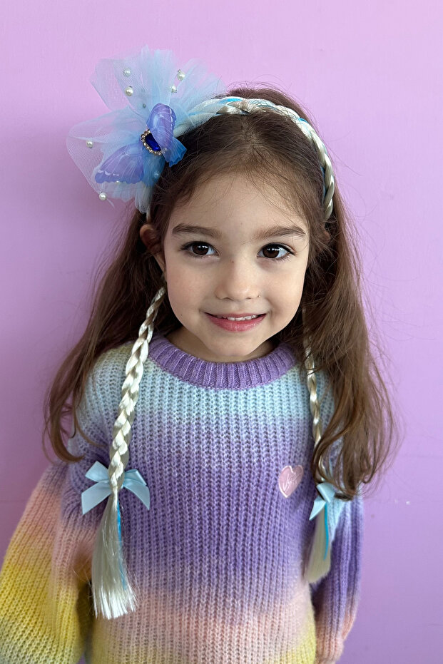 Blue Color Ribbon Figured Braided Children's Crown