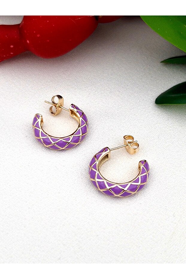 Mineli Çizgili Renkli Çelik Küpe - 3