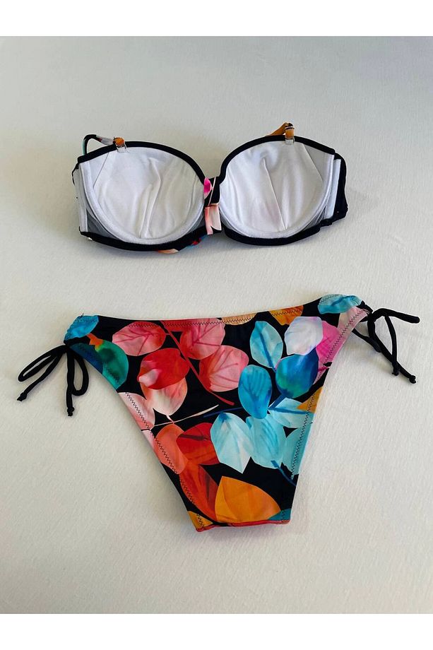 Kadın Siyah Taş İşlemeli Astarlı Bikini Takım HZL25S-LC207 - 6