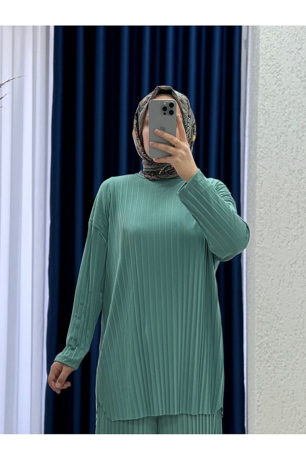Funda Piliseli Sendy Pantolonlu Takım-MF1708 Su Yeşili - 3