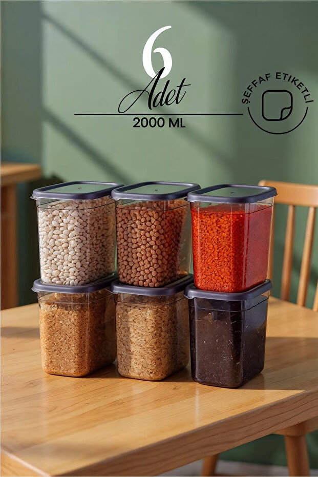 Set of 6 2000 ml Anthracite Rectangular Storage Containers – Lid, Label and Multi-Purpose Food Box - 1