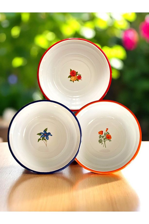 3 Adet 24CM Emaye Kase Tabak, Çukur Tabak, Çorba Tabak, Retro, Derin Tabak, Çorba Kase, Lüks Tabak - 2