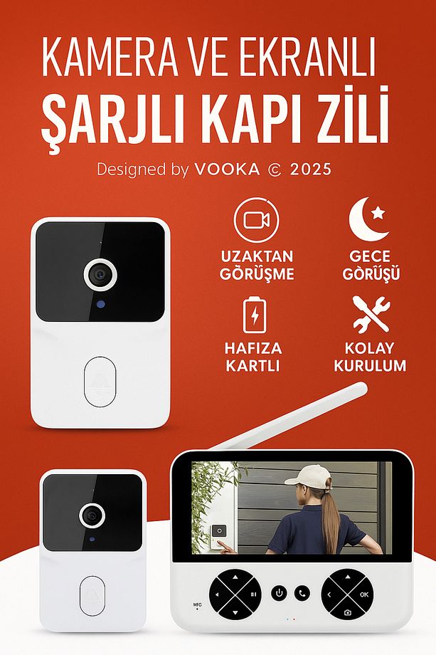 Ekranlı Görüntülü Kapı Zili – 4.3” Monitör, Gece Görüşlü, Sesli Görüşme, Şarjlı, Taşınabilir - 4