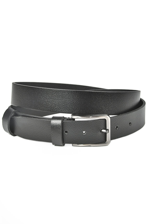 Men's Black Genuine Leather Classic Belt 3.5 cm Fabric Trouser Belt 2502635