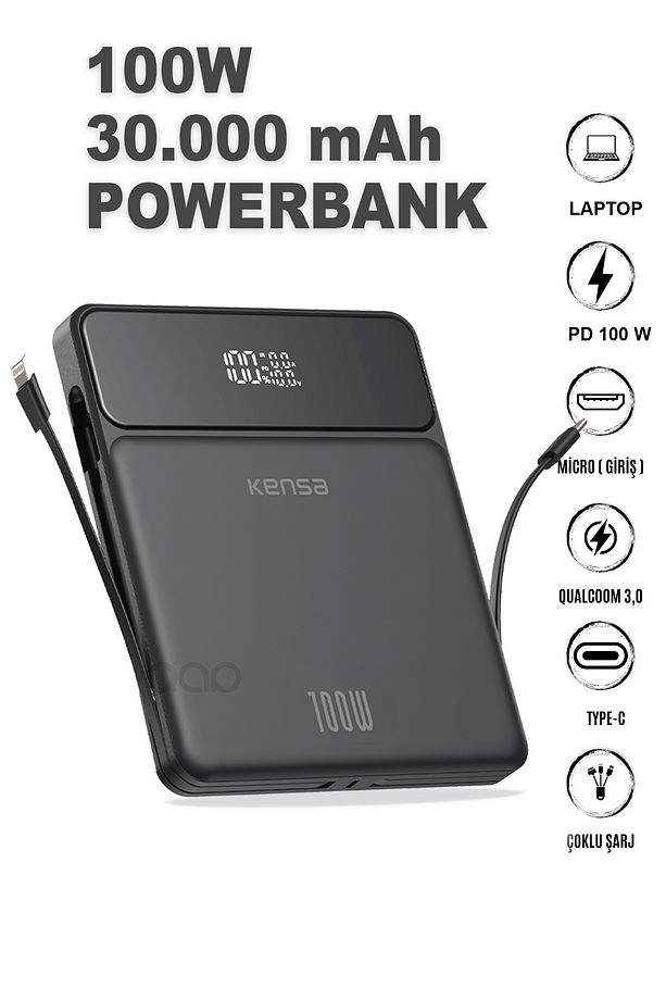 100 WATT Süper Hızlı Şarj Power Bank Macbook & Notebook Şarj Eder 30000 Mah Laptop Şarjı - 8