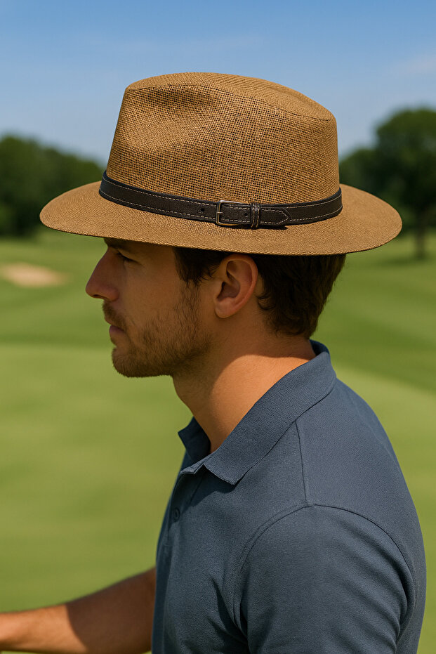 Straw Men's Cowboy Hat with Belt Detail